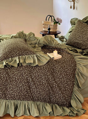 风里夹着温柔︱韩国复古碎花全棉四件套纯棉荷叶花边被套床单床品