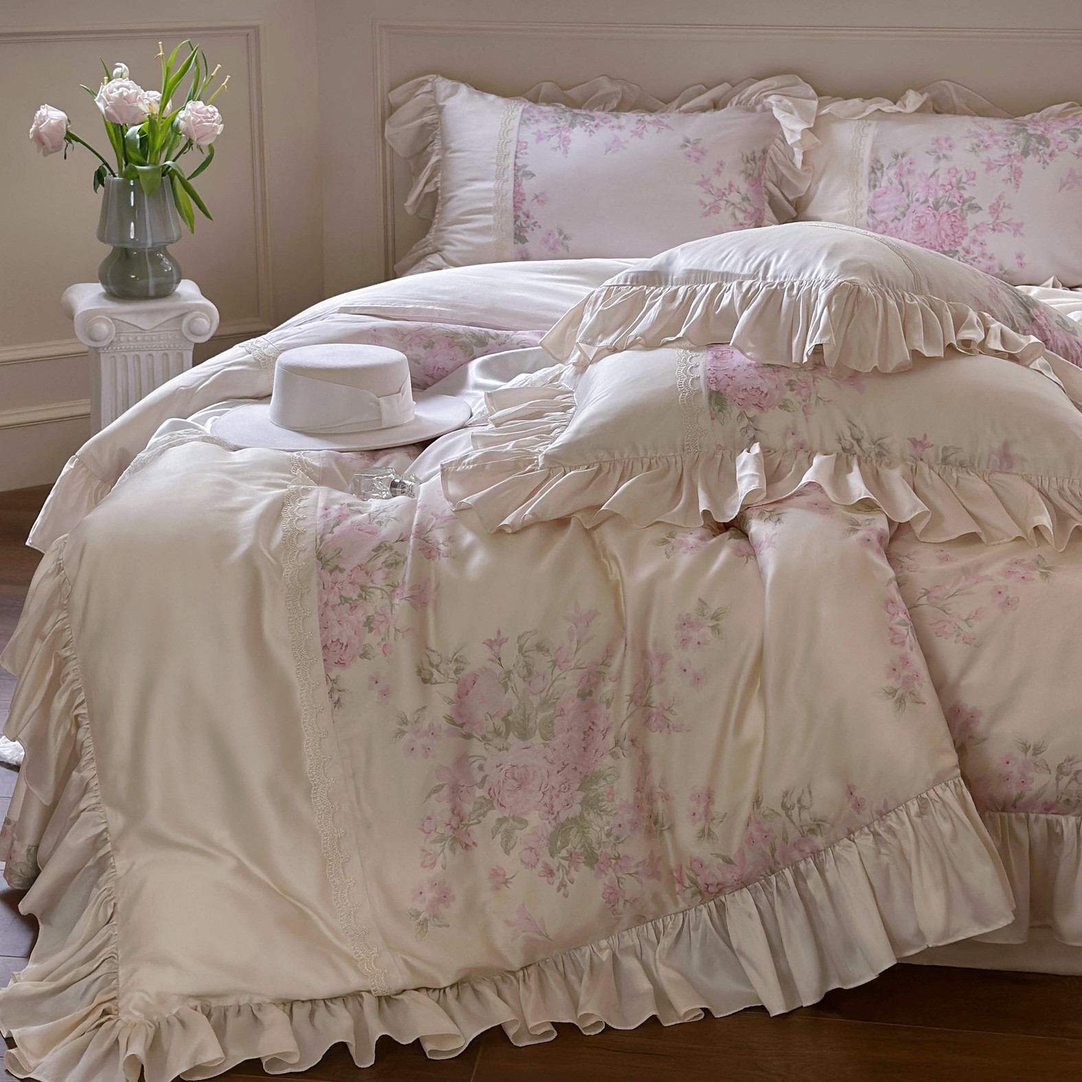 落樱栀夏︱法式夏季天丝四件套