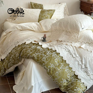 森屿花眠︱法式 复古优雅镂空刺绣全棉长绒棉四件套纯棉被套床品2m
