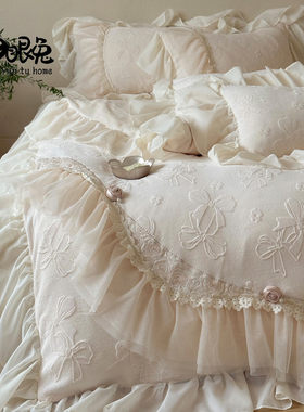 编织梦境︱法式浪漫冬季牛奶绒雕花四件套加厚保暖毛绒蕾丝边床品