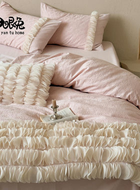 微光花瓣︱法式少女浪漫全棉磨毛提花四件套优雅纯棉秋冬被套床品