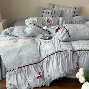 馥蕾香氛︱法式复古少女全棉磨毛四件套秋冬纯棉褶皱被套提花床品