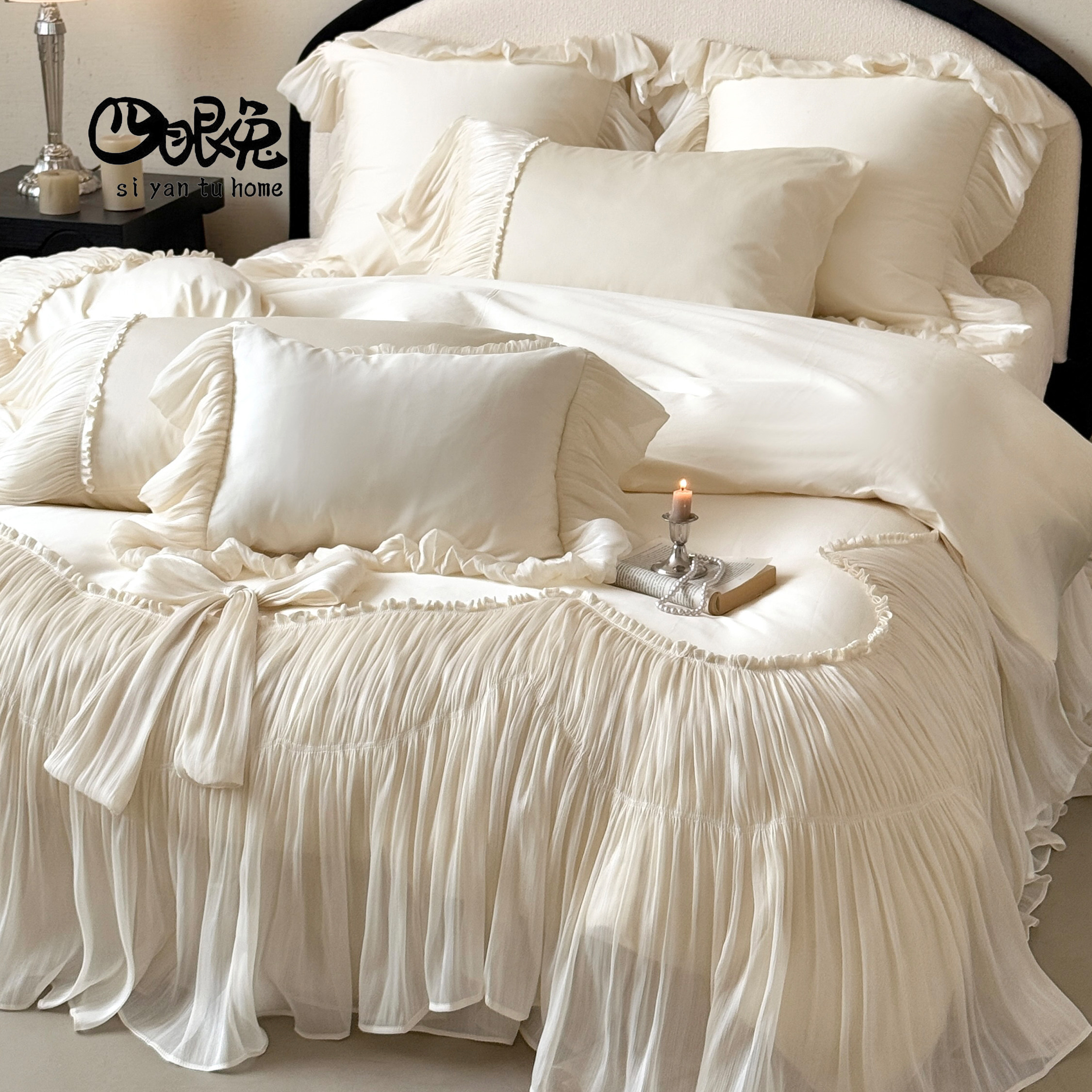 珊瑚海之恋︱法式公主全棉长绒棉四件套纯棉重工花边床盖被套床品