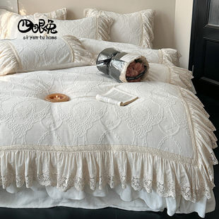 柔情花涧︱法式 牛奶绒四件套加厚保暖毛绒床品笠 浪漫少女雕花冬季