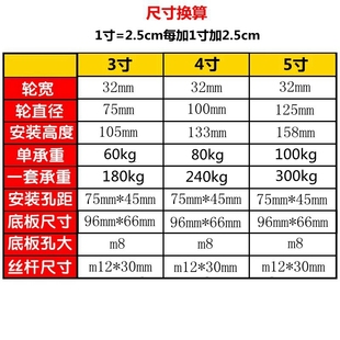 脚轮轱辘万向轮带刹车丝杆345寸螺钉橡胶手推车通用耐磨活动轮子