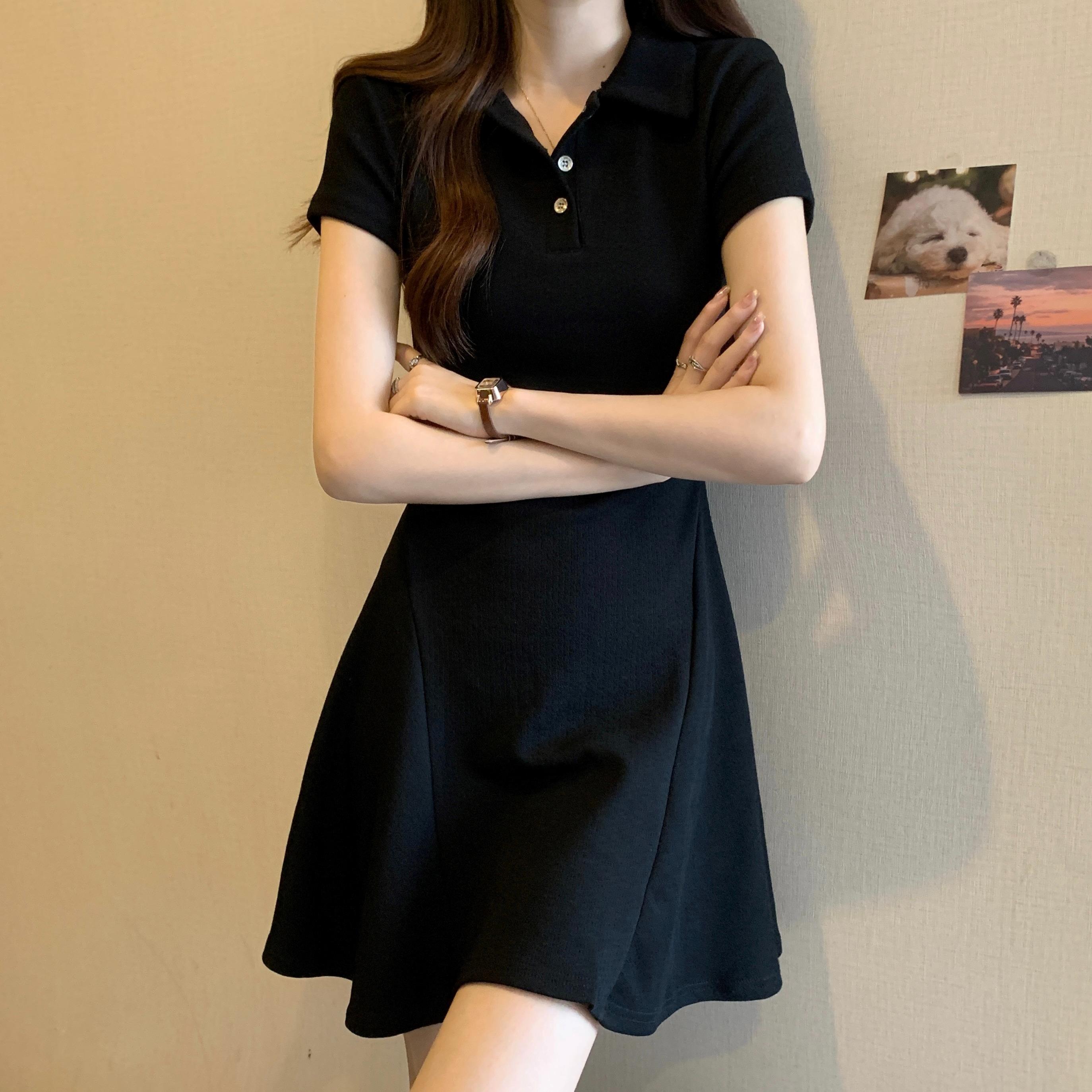 轻奢高级感polo连衣裙女夏大码胖mm收腰显瘦正肩小个子a字t恤短裙