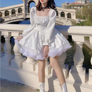 2025夏季 公主裙显胸蕾丝连衣裙甜美风气质洛丽塔包臀裙 新款 泡泡袖