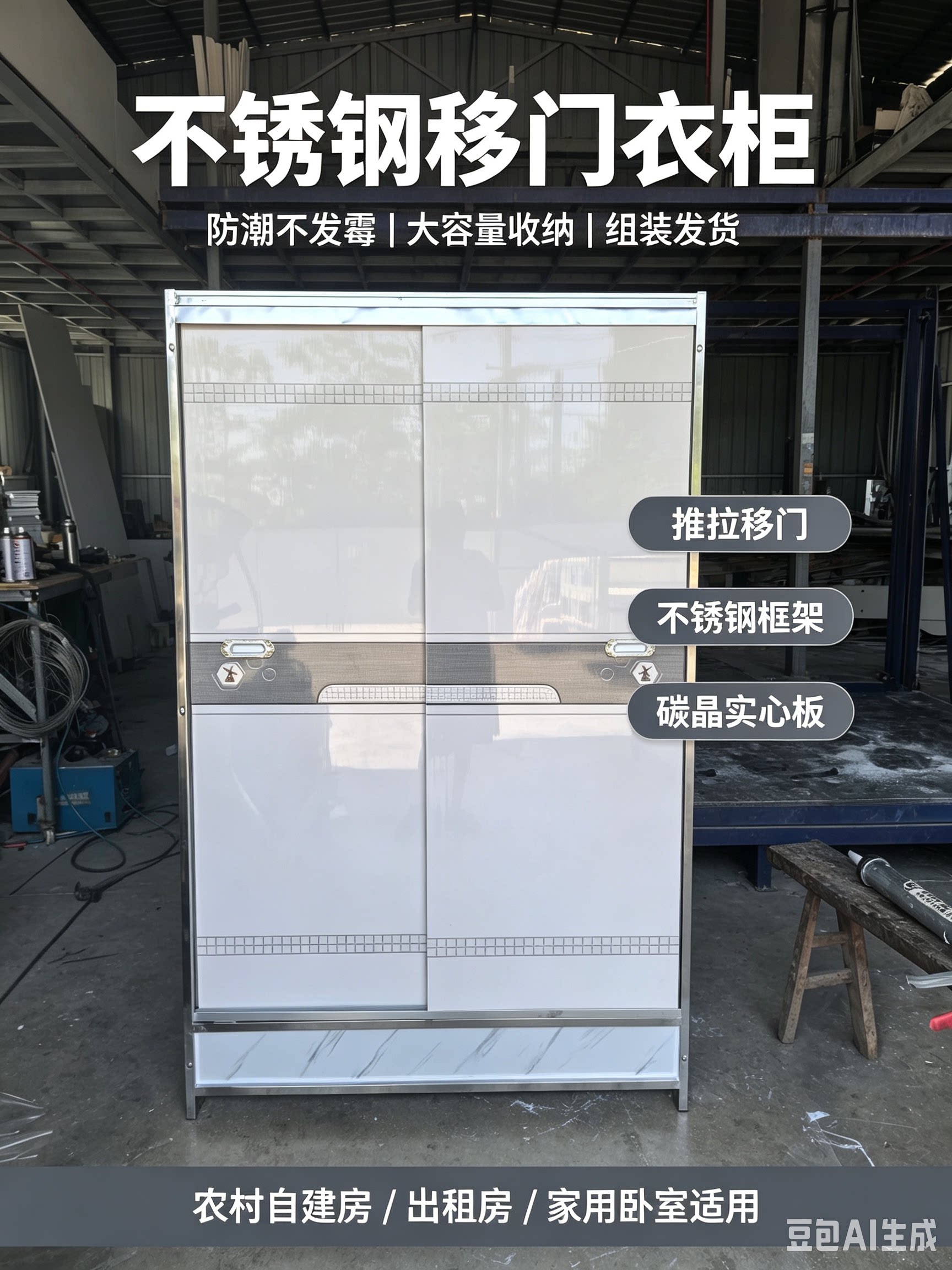 不锈钢结构组装衣柜农村衣柜移门金属衣柜