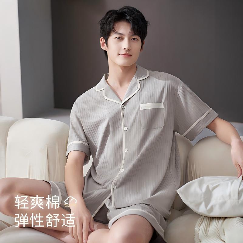 维多利亚男士纯棉夏季睡衣男套装