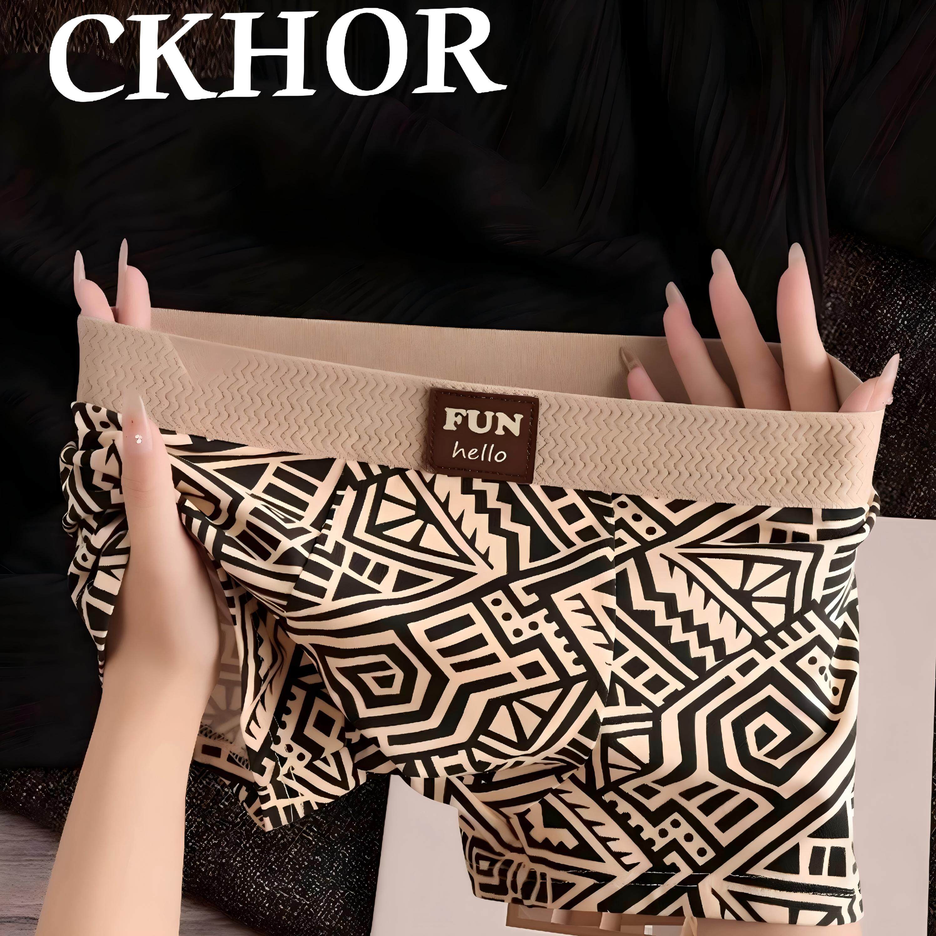 CKHOR 2026新款夏季高级复古印花男士内裤纯棉透气四角裤男生平角