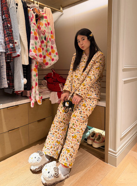 nini自制kitty夹棉翻领睡衣女秋冬款保暖家居服加厚两件套