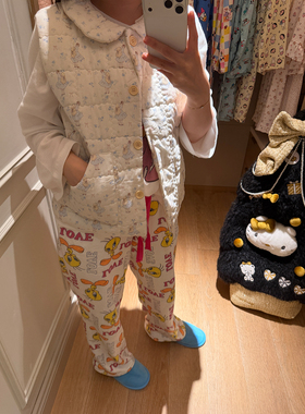 马思纯同款马甲三层绗棉芭蕾风娃娃领夹棉马甲背心可外穿米菲印花