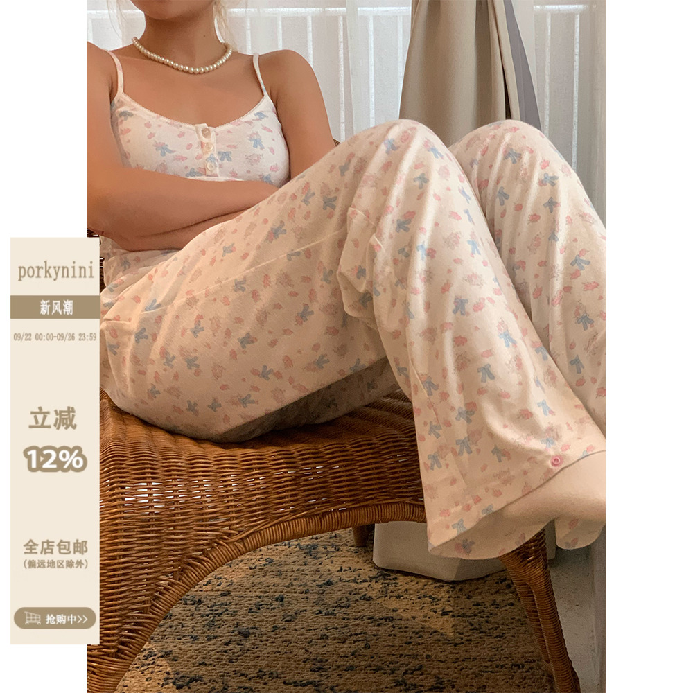 nini自制甜妹碎花吊带短裤短袖t恤女少女感碎花吊带裙夏季套装女