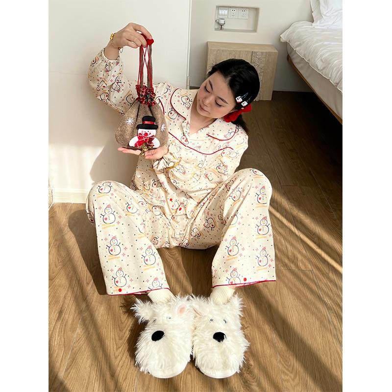 nini自制印花雪人纯棉睡衣两件套女春秋款宽松可爱甜美纯棉居家服,女士内衣/男士内衣/家居服,睡衣/家居服套装,淘宝优惠券,粉丝福利购,淘宝优惠卷