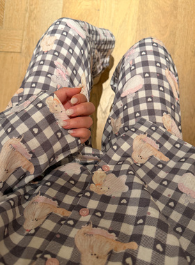 nini自制黑白格子卡通印花家居服套装