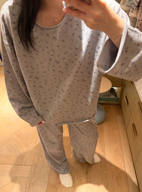 nini自制小碎花纯棉毛圈不锁边卫衣卫裤套装可外穿家居服