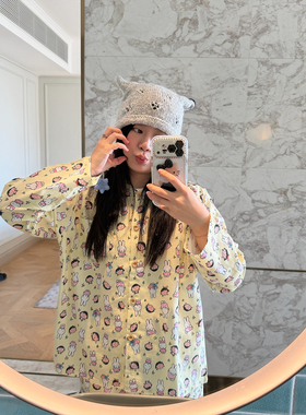 nini自制秋冬新品米菲小丸子纯棉磨毛睡衣女长袖长裤家居服套装女