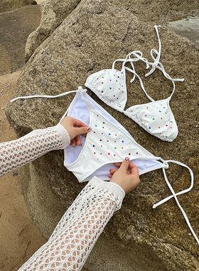 nini自制 白昼小熊同款樱桃泳衣女彩色樱桃比基尼度假两件套