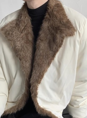 权一 冬季大翻领保暖毛领座山雕短款棉服外套男高级感加厚棉服女