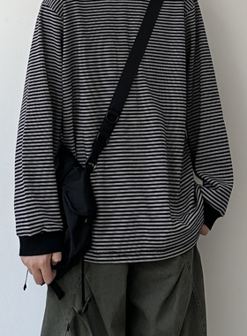 Rural man日系复古条纹长袖T恤男秋宽松休闲百搭圆领卫衣打底衫潮