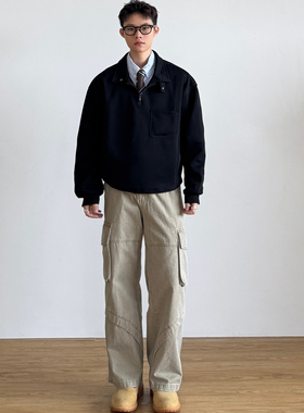 SIIIEND美式复古半拉链立领卫衣男秋季宽松休闲百搭学院风外套