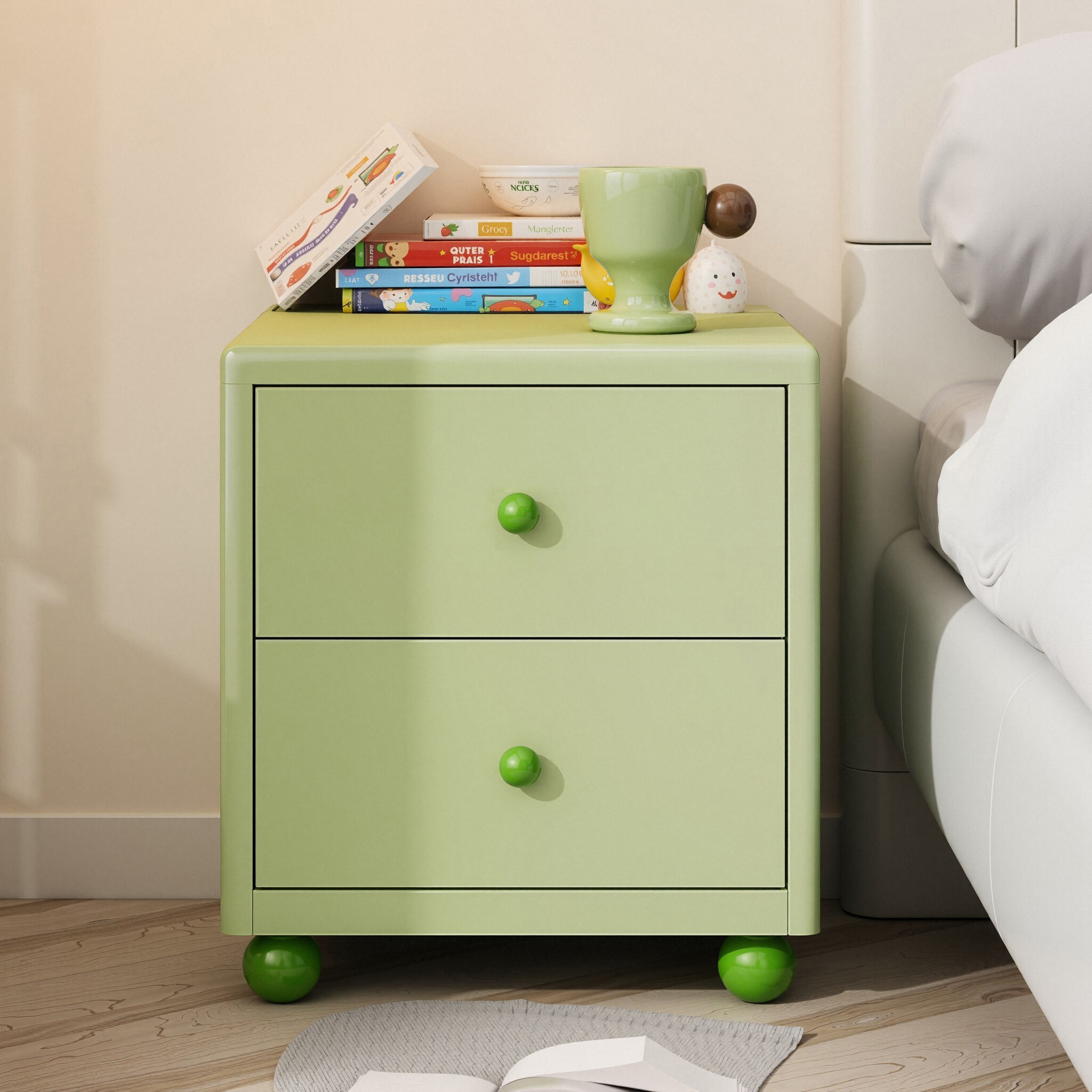 奶油风加厚钢制床头柜