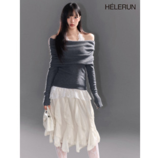 HELERUN 「dolly girl」多裁片蕾丝拼接不规则雪纺A字高腰半身裙