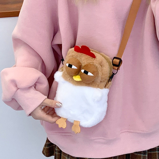 2025新款时尚可爱卡通毛绒包包少女儿童库米斜挎包手机包水桶包