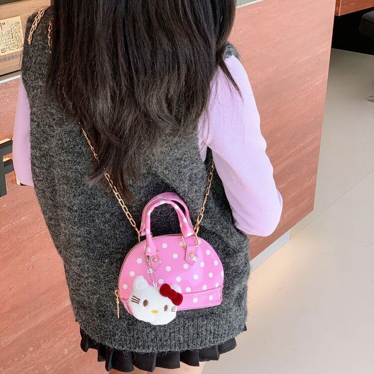 韩版波点贝壳包女链条斜挎包女童迷你女孩可爱定型小包包pu皮亮面