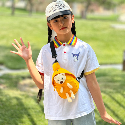 时尚可爱儿童小熊胸包男孩小包包女孩胸前包旅行零食帆布跨包礼物