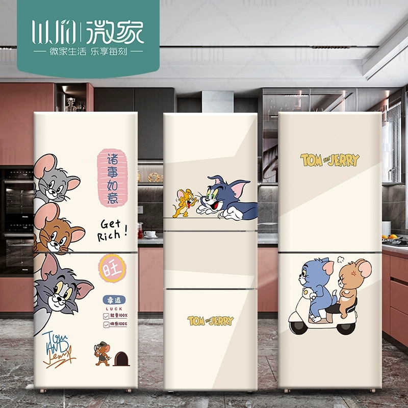 汤姆猫和老鼠冰箱贴纸侧面改色装饰衣柜门贴画自粘卡通翻新墙壁纸