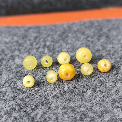 大孔道天然原矿蜜蜡白花蜜俄料散珠单颗配珠内径2.0单颗满蜜珠子