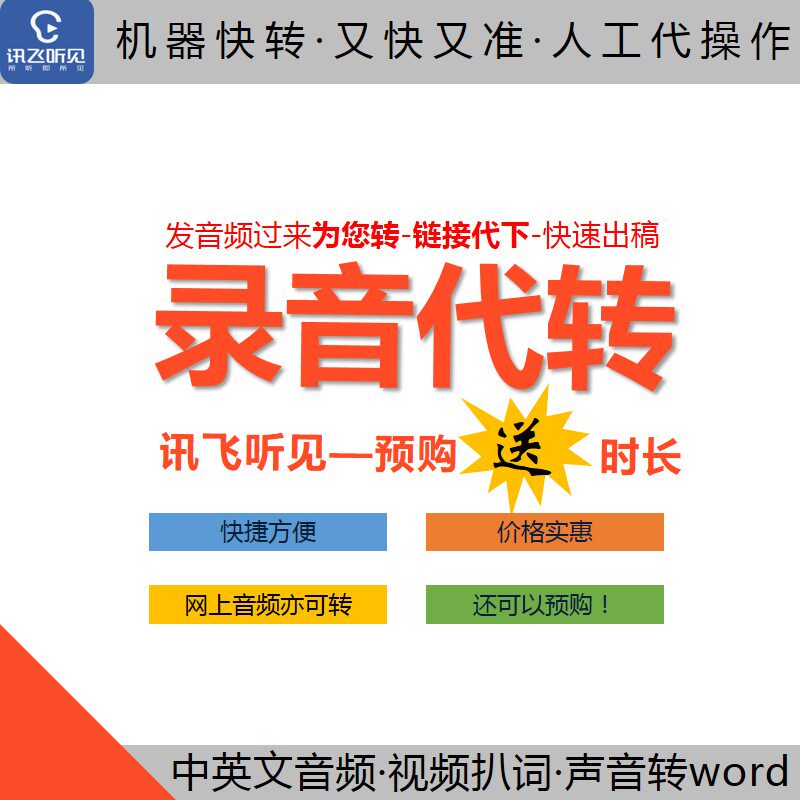 讯飞听见2小时录音视频转文字音频转语音机器快转中英转写word