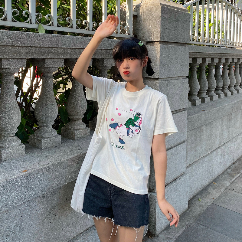 #Real price ᦇ Hanfeng chic design small number of pure cotton short sleeve T-shirt women's summer