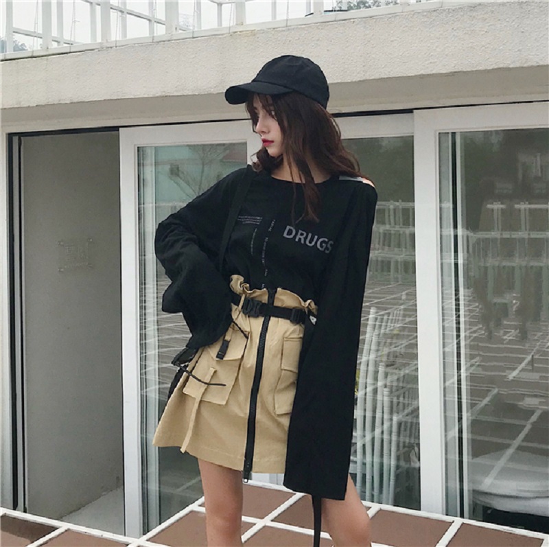 #Real price ා 2021 new spring design feeling open back loose Korean long sleeve T-shirt