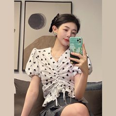 #Real price ᦇ French design sense minority bubble sleeve drawstring Jacket Women's summer