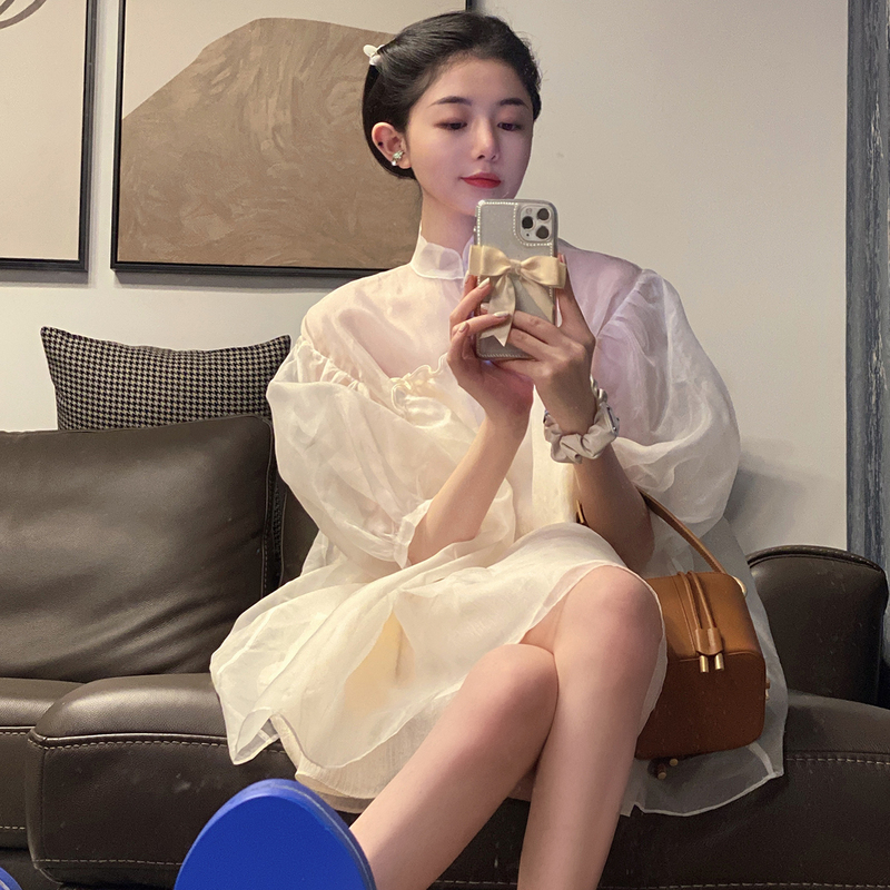 #Real price ᦇ French design sense small super fairy bubble sleeve dress women's summer