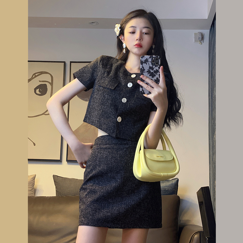 #Real price ᦇ net red fried Street short top skirt small fragrance fashion suit women's summer