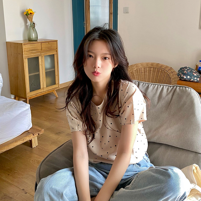 #Real price ᦇ French design small wave point short sleeve top women's summer