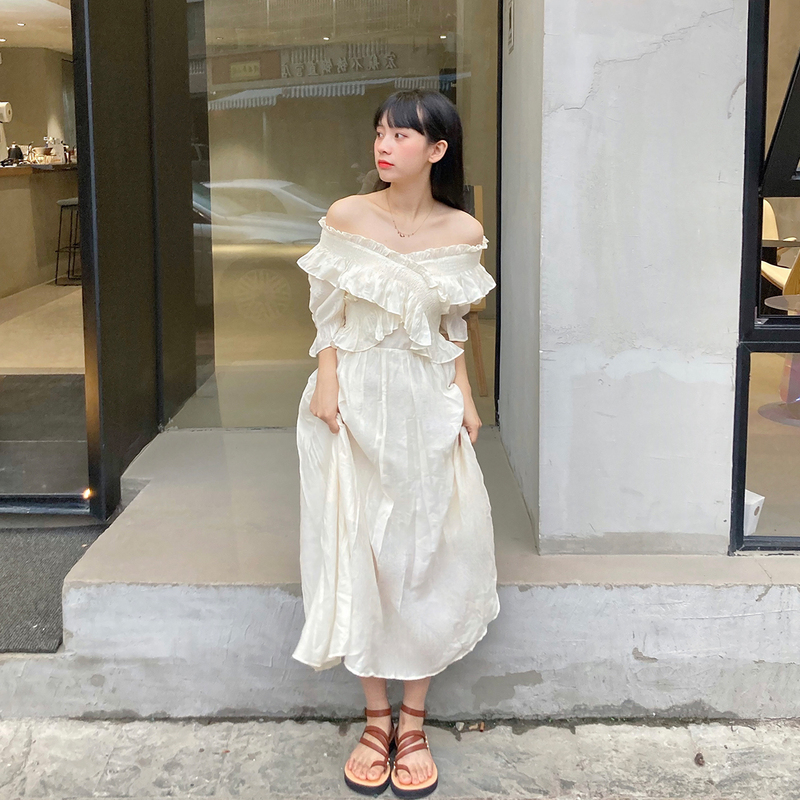 Real price French gentleness one shoulder dress women's summer