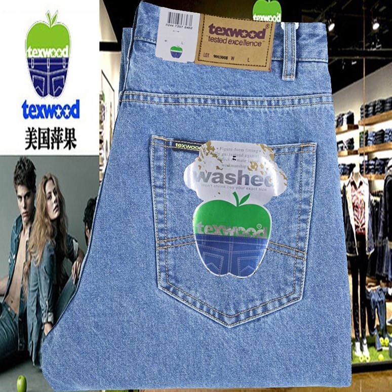 高端texwood苹果牛仔裤官方正品男秋冬厚款苹果牌宽松直筒纯棉裤