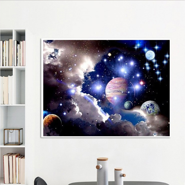 5d钻石画贴满钻十字绣客厅航天画浩瀚的宇宙星空地球