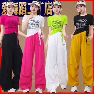 夏季时尚氧气运动套装曳步舞奥代尔棉抽绳短袖广场舞薄款速干裤子