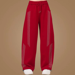 子新款 烫钻弯刀裤 宽松阔腿裤 曳步舞时尚 跳舞健身操运动裤 广场舞裤