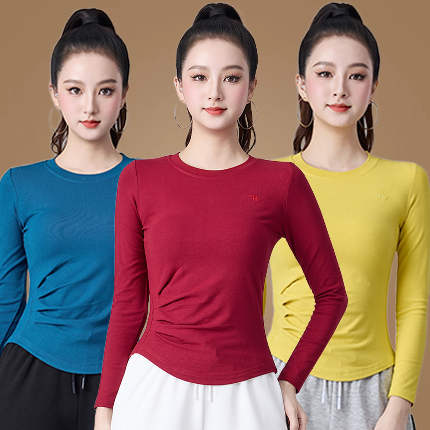 秋季广场舞服装新款上衣运动健身团队户外跑步休闲服时尚显示t恤