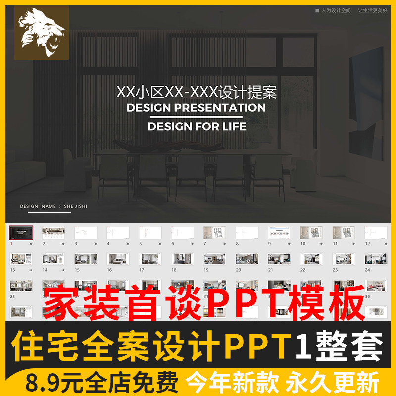 家装住宅首谈全案PPT模板 样板间室内设计概念可编辑家居方案汇报图片