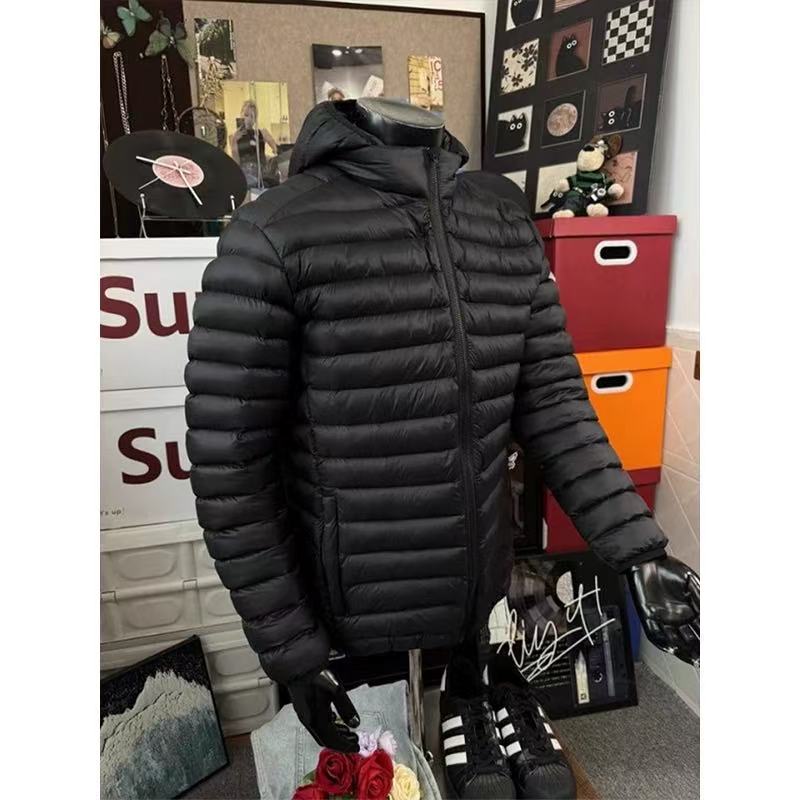 黑色美式连帽排骨羽绒服男冬季