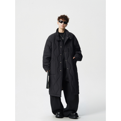 时尚经典葫芦格立领棉衣男中长款