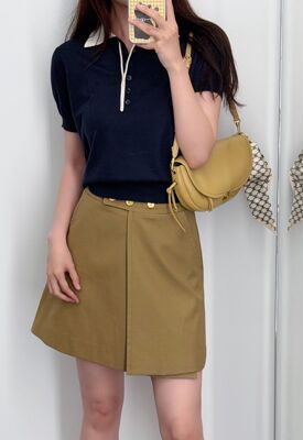 欧货春夏孙千同款撞色Polo领羊毛针织翻领短袖女时尚显瘦百搭上衣