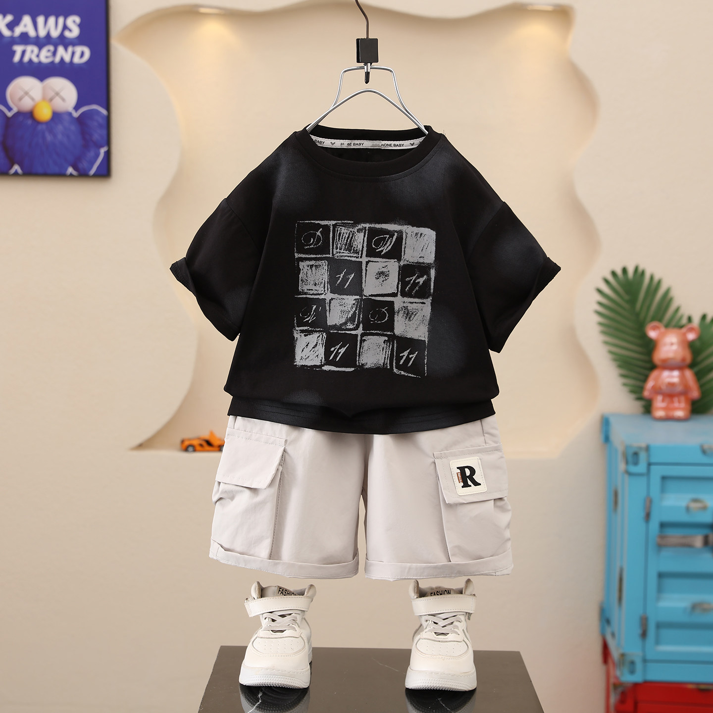 男童夏季套装2026新款痞帅中小儿童装洋气宝宝夏装男孩短袖衣服潮